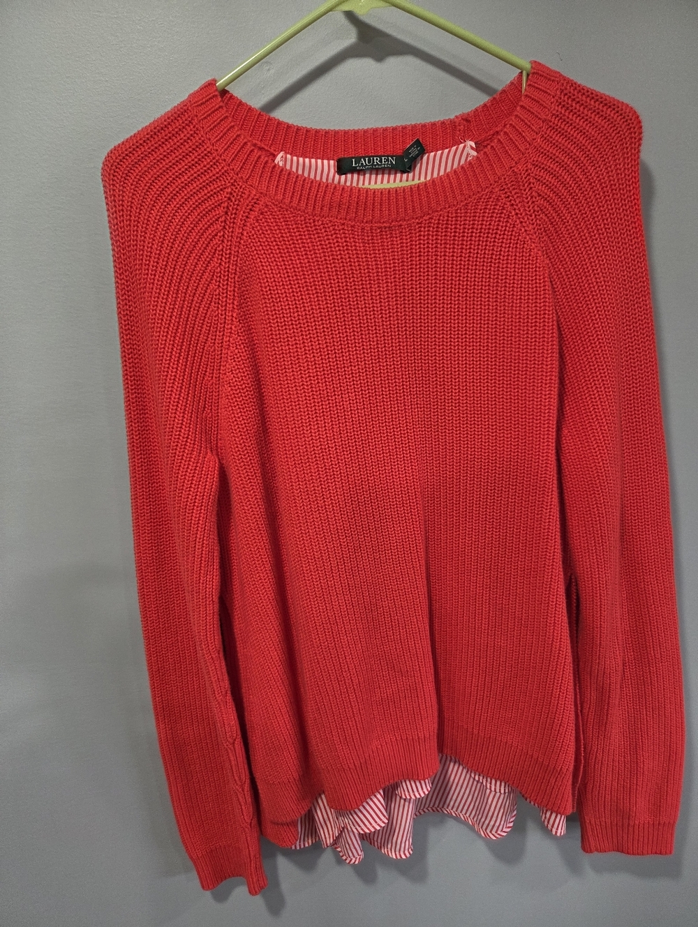 Lauren Ralph Lauren Womens Twofer Sweater Large Striped Contrast Layered